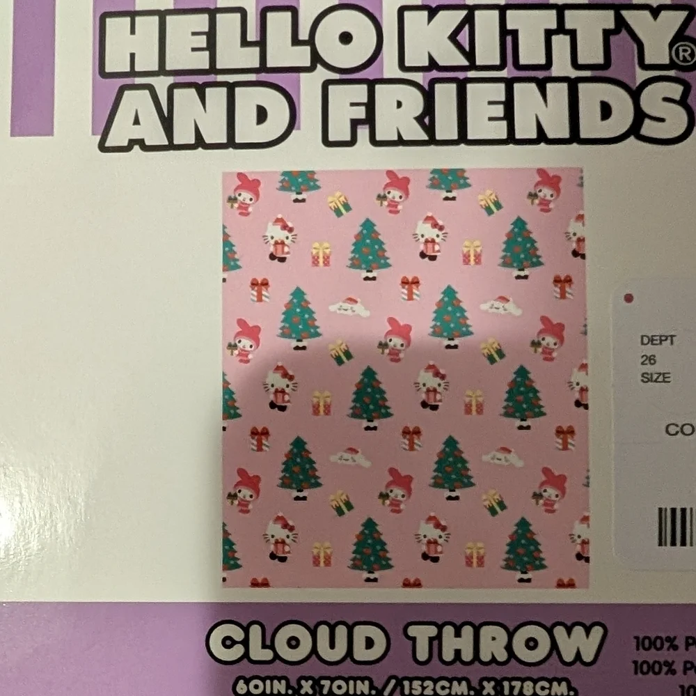 Sanrio Hello Kitty Pink Blanket Christmas Trees Festive Cozy Soft Warm NWT